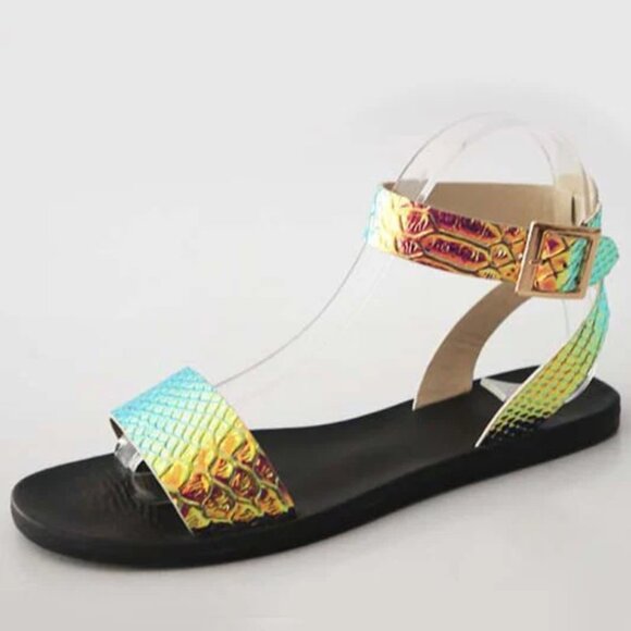 Metallic Sandals Iridescent Snake Skin Pattern Sandals - Picture 1 of 5